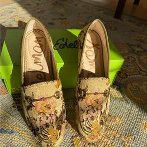 Sam Edelman Yellow Floral Tapestry Loafers with Horsebit